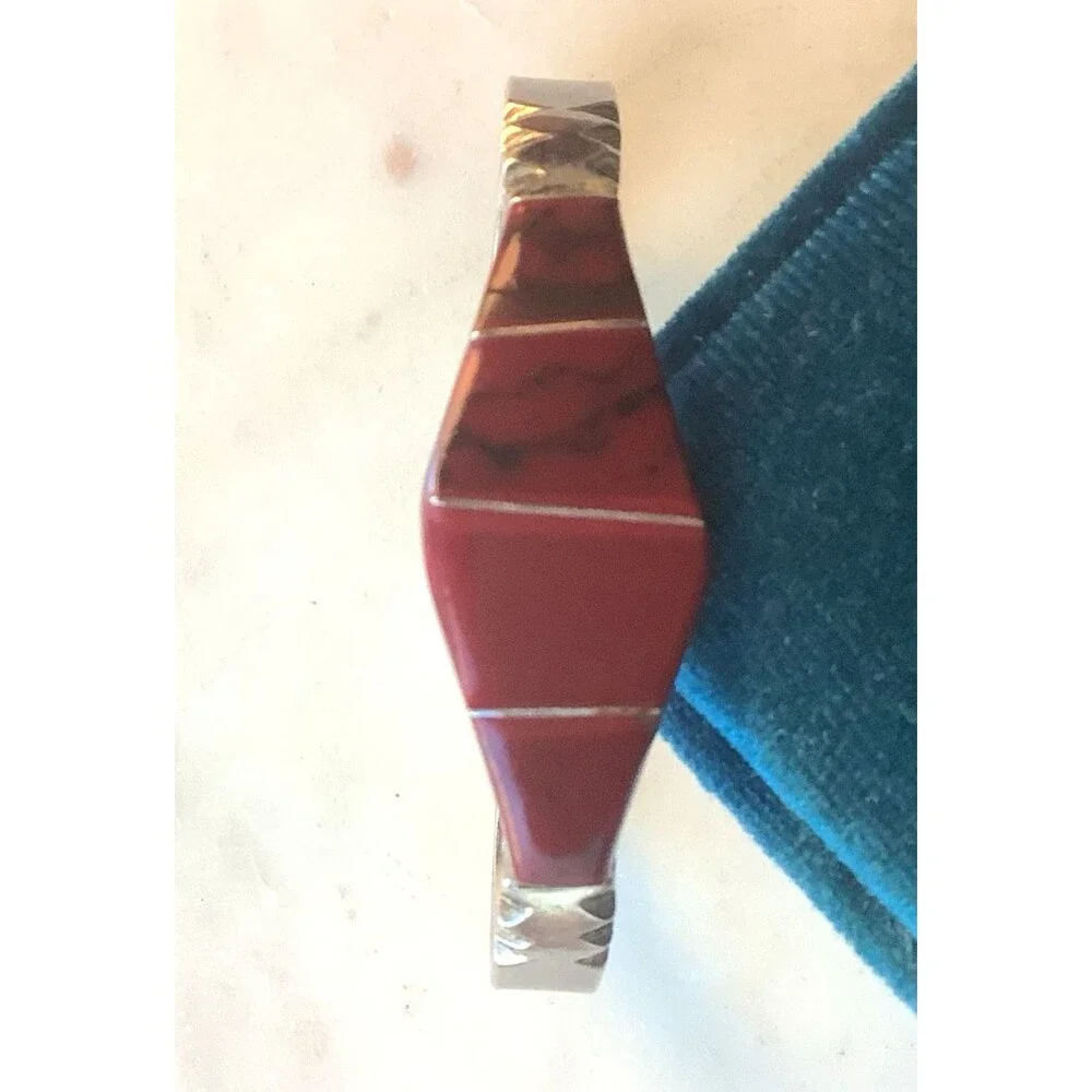 Vintage Sterling Bangle Taxco Mexico Red Jasper Silver 925 Bracelet